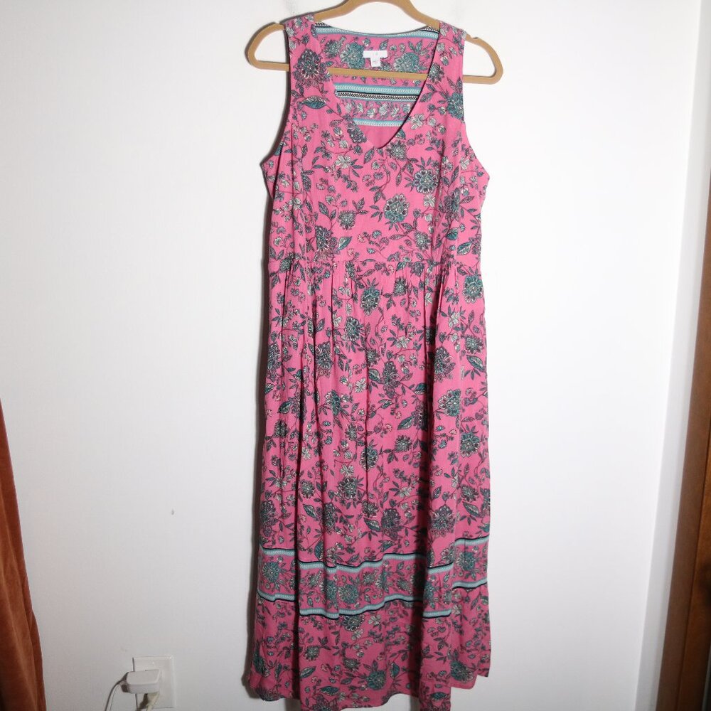 J Jill Dreamscape Border Floral Maxi Dress Womens Medium Pink Floral Boho‎ Shift